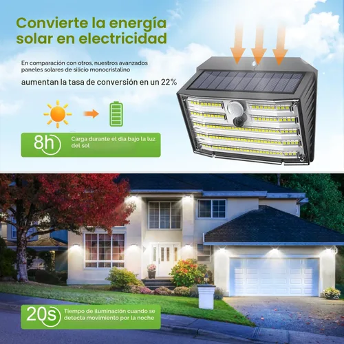 Vista 3 de Luces solares de movimiento para exteriores, luces solares ultra brillantes para valla con sensor de movimiento, luz de seguridad impermeable IP65