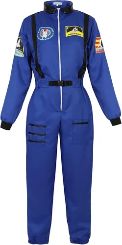Haorugut Women Astronaut Costume Adult Space Costume Plus Size Flight Suit Astronaut Jumpsuit Fancy Dress Up Costumes