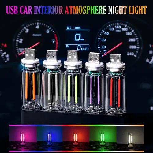Vista 4 de Lámpara de filamento LED regulable al tacto, 2 unidades, luz nocturna USB, mini botella de vidrio, luces ambientales enchufables, lámpara