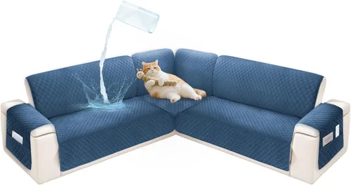 Vista 24 de Fundas de sofá seccional para perros 100% impermeables, funda de sofá en forma de L para esquinas, de terciopelo, lavable, antideslizante