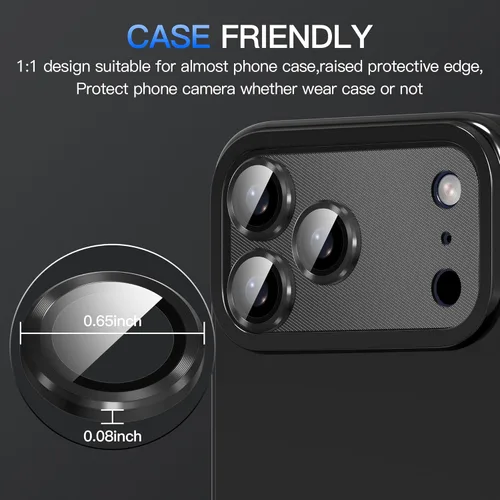 Vista 7 de Suoman Para iPhone 17 Pro Protector De Lente De Cámara, Protector De Pantalla De Lente De Cámara De Vidrio Templado De Metal De Metal De Diseño Todo