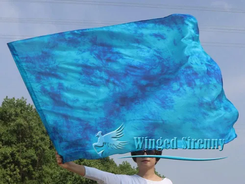 Vista 3 de Winged Sirenny Banderas flexibles de alabanza porfética de adoración de danza, serpentina rectangular de 50 pulgadas (luna azul)