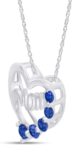 Vista 2 de AFFY Collar con colgante de corazón de cinco piedras en plata de ley blanca de 14 quilates