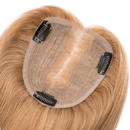 Vista 4 de Originea Toppers de cabello humano 100% Remy con flequillo para mujer, base de seda, con clip, extensiones de cabello para adelgazamiento