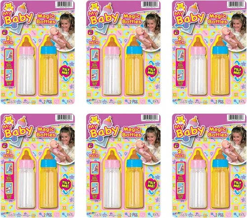 Vista 8 de Ja-Ru Biberones mágicos para muñecas de bebé, botella de leche y botella de jugo, accesorios para muñecas de bebé. Set con 2 botellas. 701-1