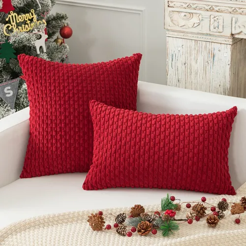 Vista 234 de Kevin Textile - Juego de 2 fundas de almohada decorativas de pana suave, estilo bohemio, a rayas, decoración del hogar para sofá, cama, sofá y sala