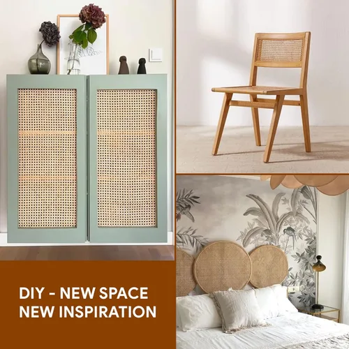 Vista 4 de KOLWOVEN Cincha de caña de plástico de 24 pulgadas de ancho x 5 pies para proyectos de enlatado, caña de malla abierta pretejida natural, malla