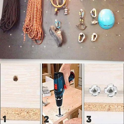 Vista 5 de Tuercas en T de 1/4 pulgadas a 20, 100 piezas de tuercas en T de acero chapado en zinc, 4 puntas, kit surtido de tuercas ciegas para madera