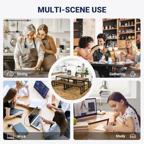 Vista 20 de Allewie Juego de mesa de comedor de 3 piezas con bancos, comedor de metal resistente que ahorra espacio para cocina, sala de estar, estudio, patas