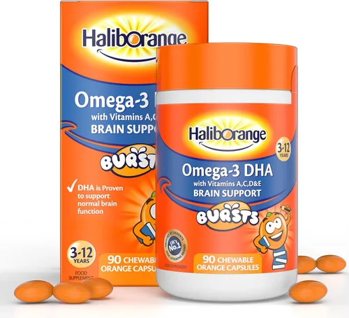 Vista 2 de Haliborange Omega-3 para niños con vitaminas 90 cápsulas masticables de naranja