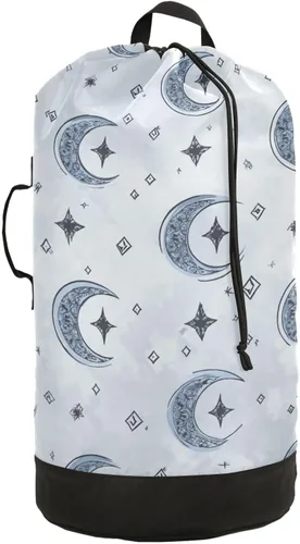 Vista 46 de Mochila de lavandería con hojas de estilo bohemio beige con correas ajustables para el hombro, bolsa de lavandería sucia para viajes, campamento