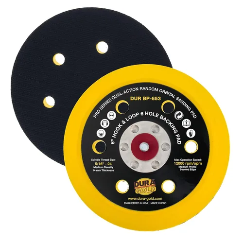 Dura-Gold Serie Pro 6" Almohadilla de respaldo con cierre de gancho y bucle DA, patrón de 6 agujeros sin polvo - 14mm de espesor, perfil medio,