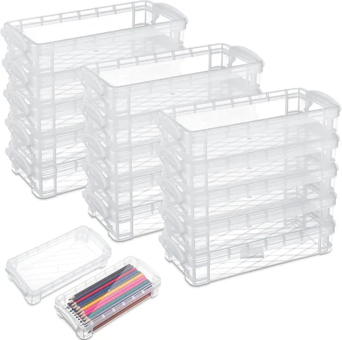 Vista 18 de Gueevin 24 cajas de lápices de plástico de gran capacidad, estuche de plástico transparente, caja de lápices con tapa hermética a presión, Azul