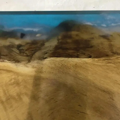 Vista 30 de Mesa de epoxi transparente, mesa de sofá con forma cuadrada, mesa auxiliar de resina de madera, mesa de centro de madera con borde natural para sala