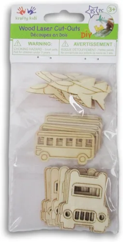 Vista 2 de Vehículos de transporte – Formas de madera sin terminar cortadas con láser para manualidades – Madera natural – 15 piezas