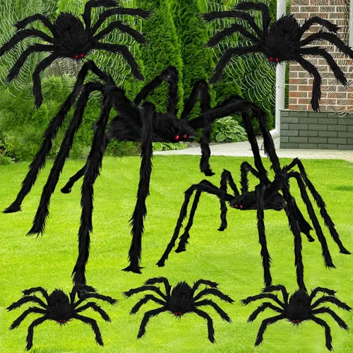 7 arañas gigantes de Halloween, araña peluda grande falsa para decoración de Halloween en interiores y exteriores (no incluye telaraña)