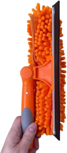 Vista 3 de Escobilla giratoria de 10 pulgadas con cepillo de microfibra extraíble 2 en 1 y cabezal de lavadora para limpieza de ventanas y paneles solares, se