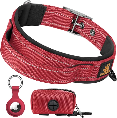 Vista 9 de DAGANXI Collar para perro, ajustable, de neopreno suave, acolchado, transpirable, tira reflectante, collar de nailon para perros pequeños, medianos