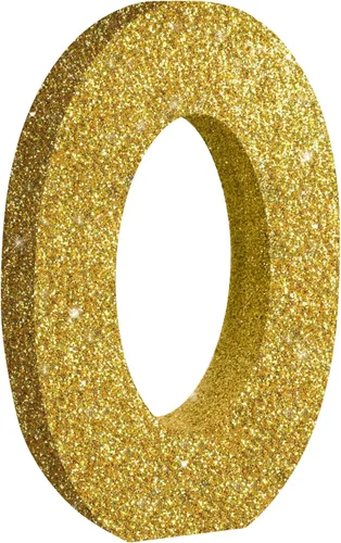 TONIFUL Centros de mesa de madera número 0 con purpurina dorada de 7.8 pulgadas, decoración de fiesta de cumpleaños, oro brillante digital 0 para