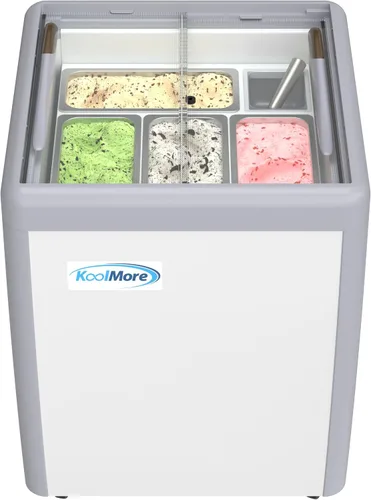 KoolMore Congelador de exhibición de gabinete de inmersión de gelato de 26 pulgadas y 5 bandejas con puerta corrediza de vidrio, 6 pies cúbicos con