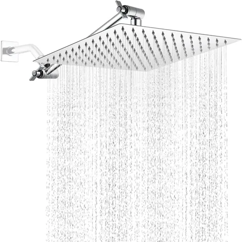 Vista 9 de POP SANITARYWARE ALL METAL - Cabezal de ducha de lluvia negro mate, cabezal de ducha grande de acero inoxidable de 12 pulgadas con brazo