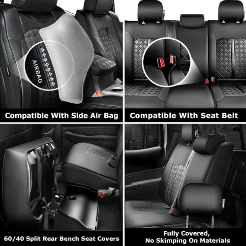 Vista 6 de Carlimeki Fundas de asiento personalizadas para Tacoma 2005 2006 2007 2008 2009 2010 2011 2012 2013 2014 2015 Crew Cab 2ª Gen Tacoma Base
