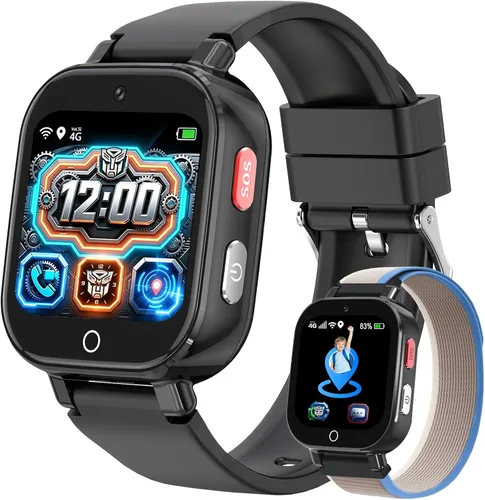 Reloj de teléfono para niños 4G con tarjeta SIM, reloj inteligente para Negro