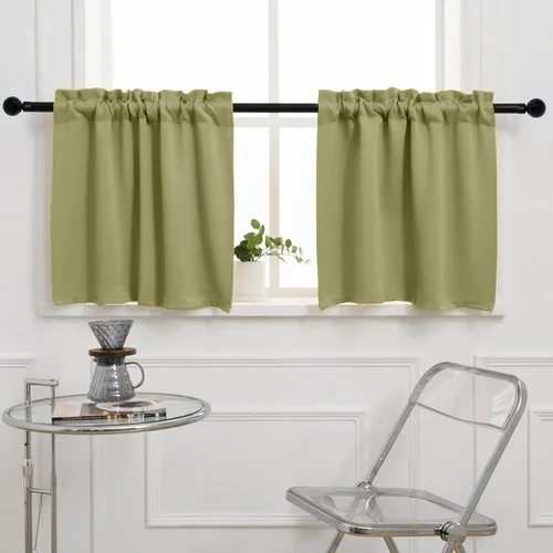 Vista 26 de Pickluc Cortinas de Cocina Café de 36 Pulgadas de Largo 2 Paneles, Cortinas de Nivel Opacas con Bolsillo para Barra, Cortina Corta Opaca