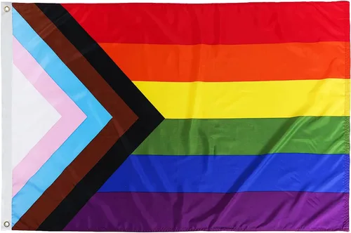 Vista 11 de TOPFLAGS Bandera de orgullo para exteriores, doble cara, progreso, orgullo, banderas, 3 x 5 pies, gay, bisexual, LGBTQ+arco iris, resistente a