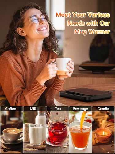 Vista 7 de Misby - Calentador de Tazas de Café, Panel de Calentamiento Grande de 50W con Configuraciones de 6 Temperaturas, Apagado Automático de 8H