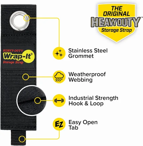 Vista 5 de Correas de almacenamiento resistentes Wrap-It, 33 cm (paquete de 6) - Gancho y bucle organizador de cables de extensión, envoltura de cable, correas