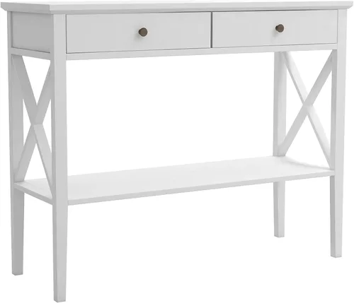 Vista 5 de ChooChoo Mesa consola con cajones, mesa estrecha de madera para sofá, mesa de entrada con estante de almacenamiento para entrada, pasillo delantero