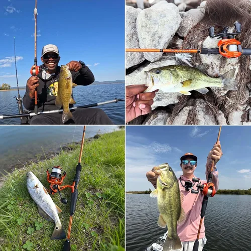 Vista 2 de KastKing Lethal Blaze - Combo de caña de pescar y carrete de doble punta, combo de spinning y baitcaster, diseño de patrón de llama, caña de grafito