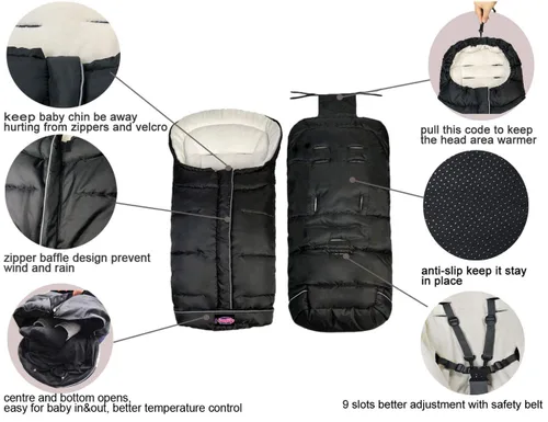 Vista 3 de Go - Saco de dormir repelente al agua para cochecito de bebé de 3 estaciones, cómodo saco de dormir para bebé, para invierno, al aire libre