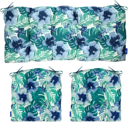 Vista 142 de Cojines de mimbre copetudos de 3 piezas para muebles de patio, cojines de mimbre para sillas de exterior con lazos, cojines de mimbre repelentes al