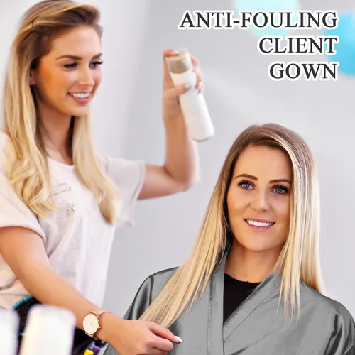 Vista 6 de Leumoi 8 batas de salón para peluquería, para cliente, con bolsillos para clientes y mujeres (gris)