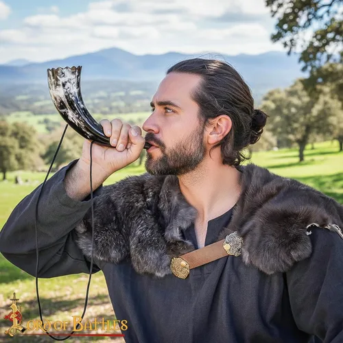 Vista 3 de Cuerno vikingo Pibole de buey auténtico, hecho a mano, estilo medieval