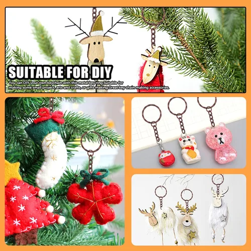 Vista 5 de Llavero de cobre rojo con diseño de patrones de ondas, juego a granel de 100 piezas con anillos abiertos y pasadores de ojo de tornillo