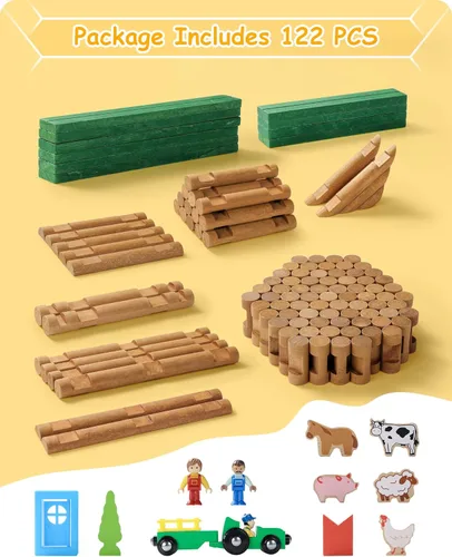 Vista 6 de SainSmart Jr. Juego de cabaña de troncos de madera para granja, juguete de casa de construcción para niños pequeños, 122 piezas Kit de construcción