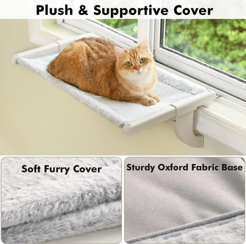 Vista 2 de Zoratoo Percha para gatos de interior, ajuste de ranura de sujeción deslizante de un solo paso, hamaca para gatos con funda lavable, sin ventosas