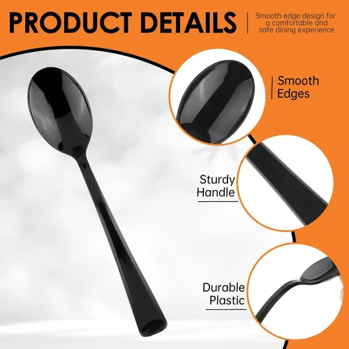 Vista 3 de Kochorie Black Plastic Spoons 180 Pack, Heavy Duty Disposable Utensils, 6.8 Inch Bulk Party Black Spoons Cutlery Set for Birthday Picnic Holiday