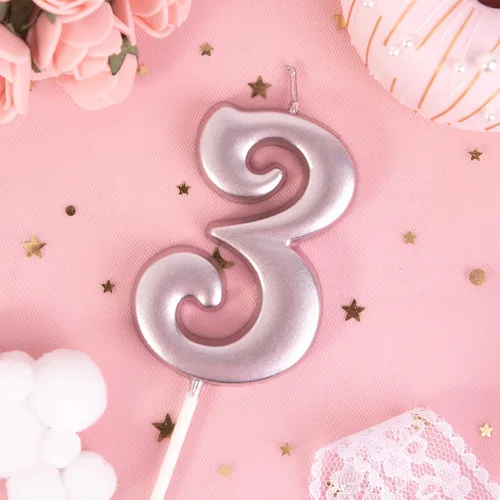 Vista 2 de PHD CAKE Velas de Cumpleaños de 7 cm Elegantes de Oro Rosa con Número 3, Velas con Número de Oro Rosa, Velas Numéricas para Pastel, Decoración