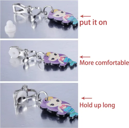 Vista 2 de Juego de 20 pares de colgantes de clip con diseño de princesa, con clip de sirena, con forma de unicornio, estilo helado de olipopa, colgantes
