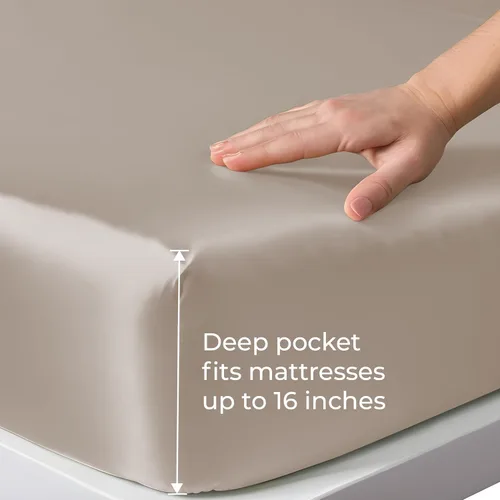 Vista 104 de Linenwalas - Sábana bajera de bambú, con bolsillo profundo, elástico y seguro, ropa de cama suave y refrescante perfecta para el cuidado de la piel