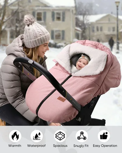 Vista 5 de TinlyFinly Funda de Asiento de Coche de Invierno para Asiento de Coche y Silla de Paseo para Bebé, Capota de Asiento de Coche para Clima Frío