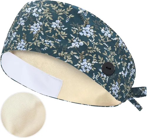 Vista 12 de QBA Gorra de trabajo ajustable con botón, gorro de trabajo de algodón, banda elástica para atar en la espalda, para mujeres y hombres, talla única