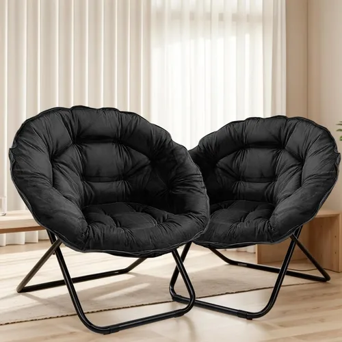 Vista 16 de Silla plegable con platillo, silla Lazy Moon con marco de metal, cómodas sillas de dormitorio para dormitorio, sala de estar, estudio, gris JC