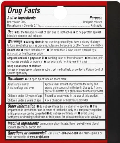 Vista 3 de Gel de máxima resistencia Orajel, oral, alivia el dolor, 0.42 onzas.