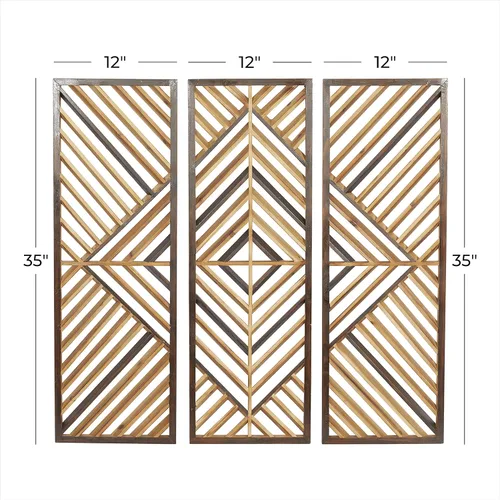 Vista 3 de Deco 79 Decoración de pared geométrica de madera para el hogar, diseño de madera, escultura de pared, juego de 3 arte de pared de 12 pulgadas