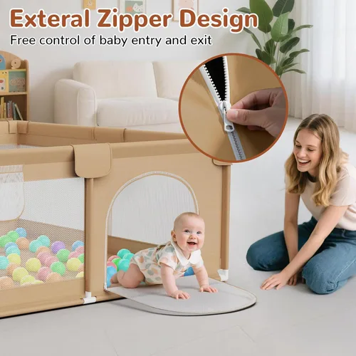 Vista 6 de Corralito grande para bebés de 71 x 59 pulgadas, corralito para bebés y niños pequeños con 50 bolas oceánicas y 2 asas, área de juego resistente